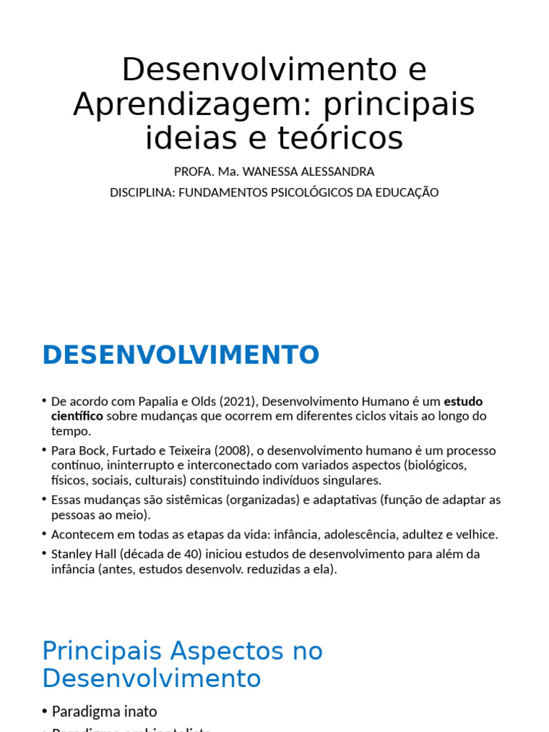 Desenvolvimento e Aprendizagem na Educação | PDF | Aprendizado ...
