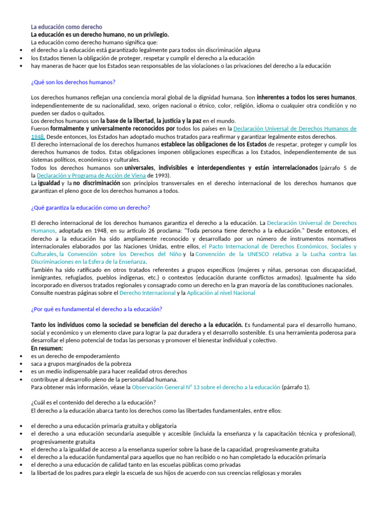 La Educación como Derecho Humano Fundamental | PDF | Derechos humanos ...