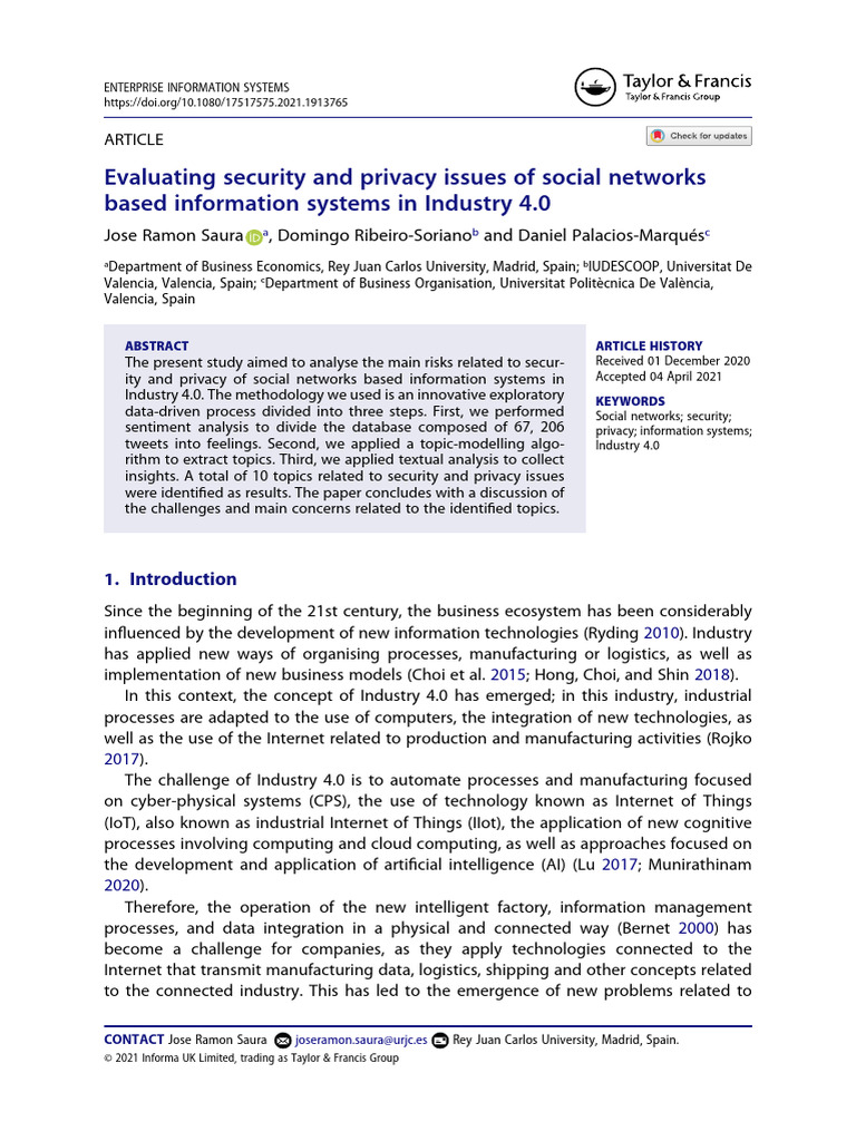 Security & Privacy in Industry 4.0 Social Networks | PDF | Internet Of ...