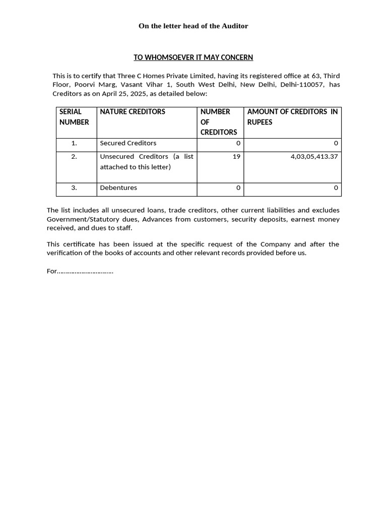 5 Draft Certificate From Auditors A 8 (II) | PDF