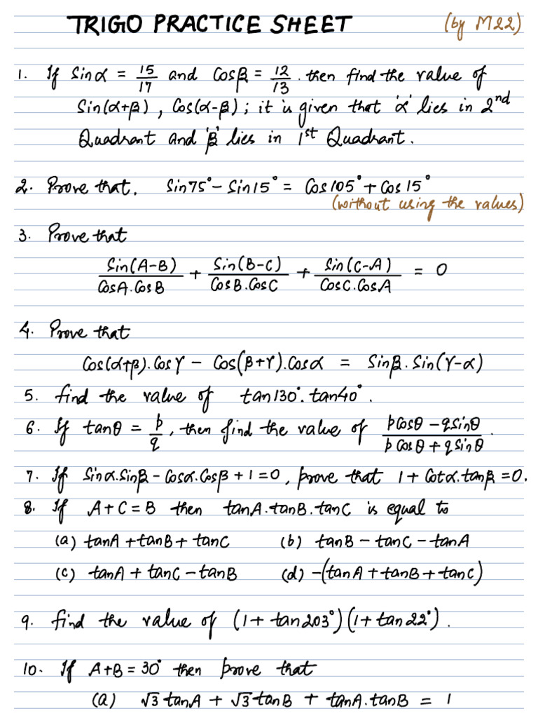 Trigonometry Compound Angle Formulae 1 Pdf
