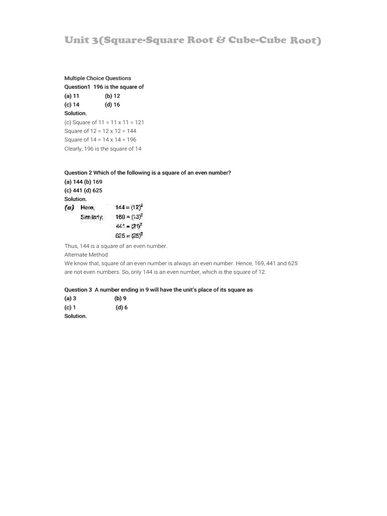 Square and Cube Number Problems | PDF | Area | Numbers