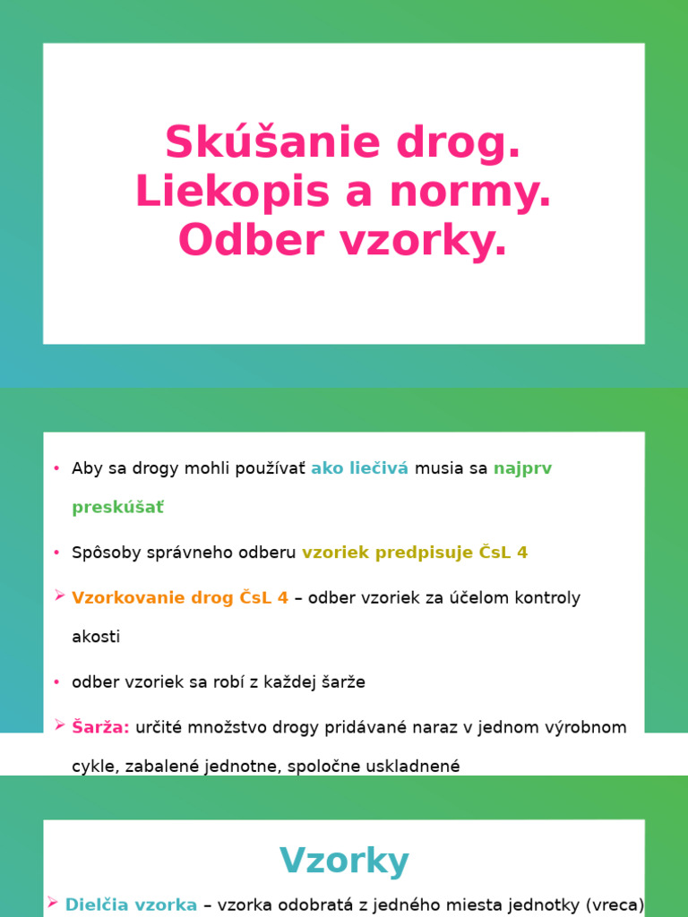 Skúšanie Drog. Liekopis A Normy. Odber Vzorky. | PDF