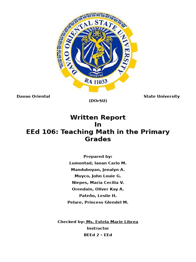 EEd 106 - Written Report in Teaching Numbers in The Early Years | PDF ...