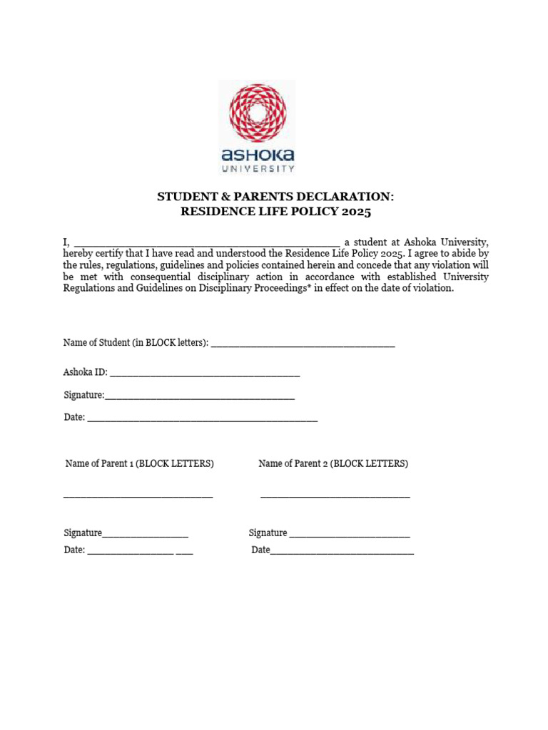 Residence Life Policy Declaration 2025 | PDF