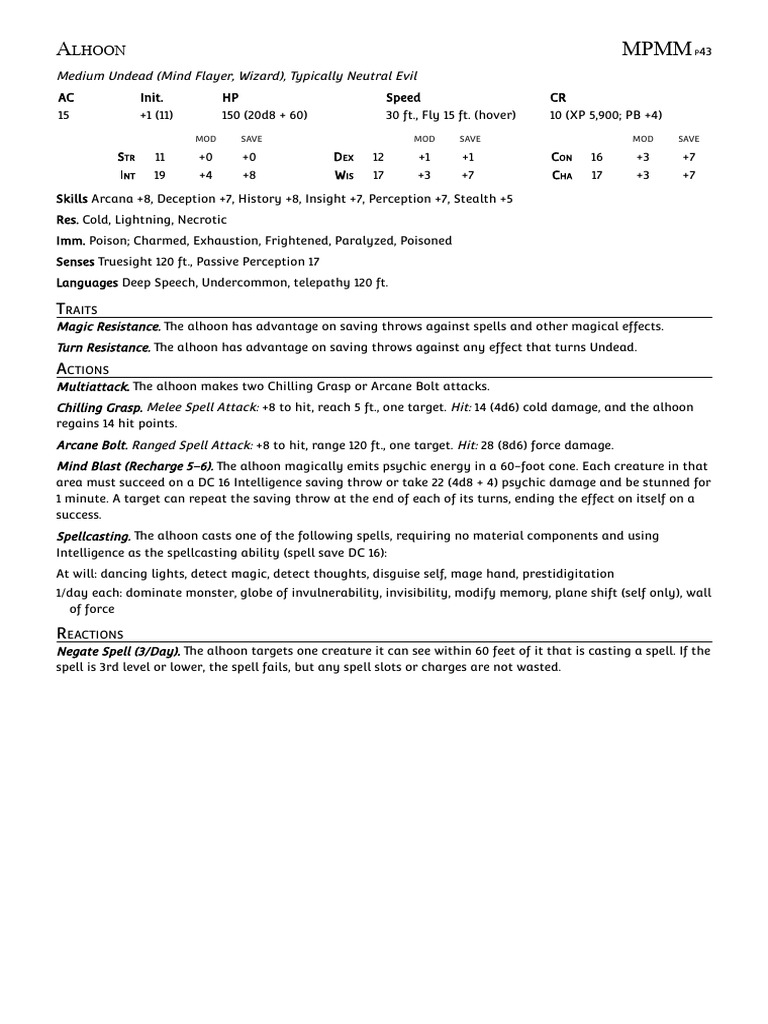 Alhoon and Brain Breaker Stats Guide | PDF | Dungeons & Dragons