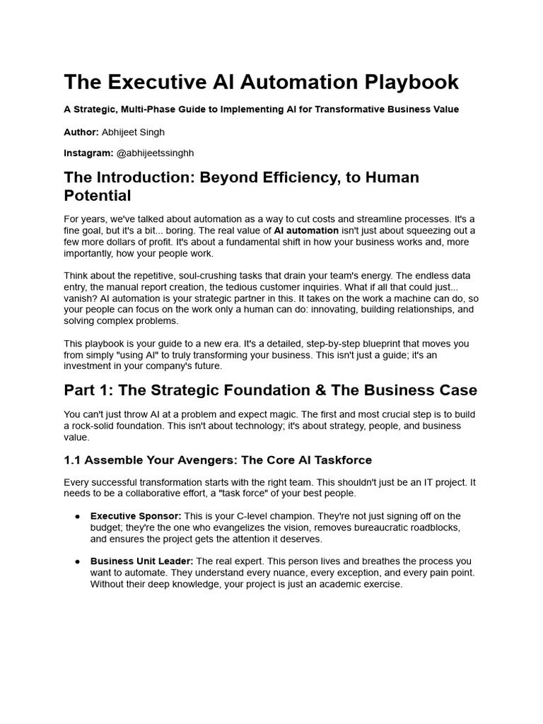 The Executive AI Automation Playbook | PDF | Artificial Intelligence ...