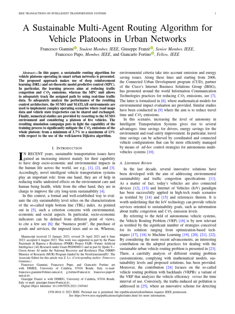 Sustainable Routing for Vehicle Platoons | PDF