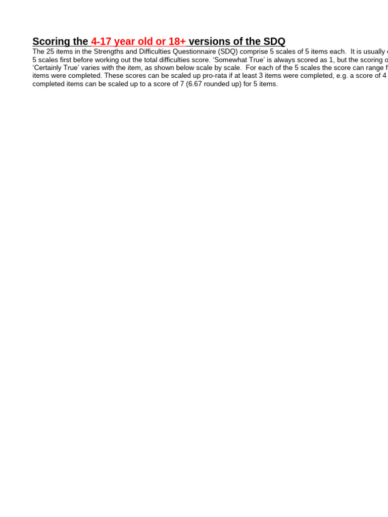 Scoring the SDQ for Ages 4-17 | PDF | Borderline Personality Disorder ...