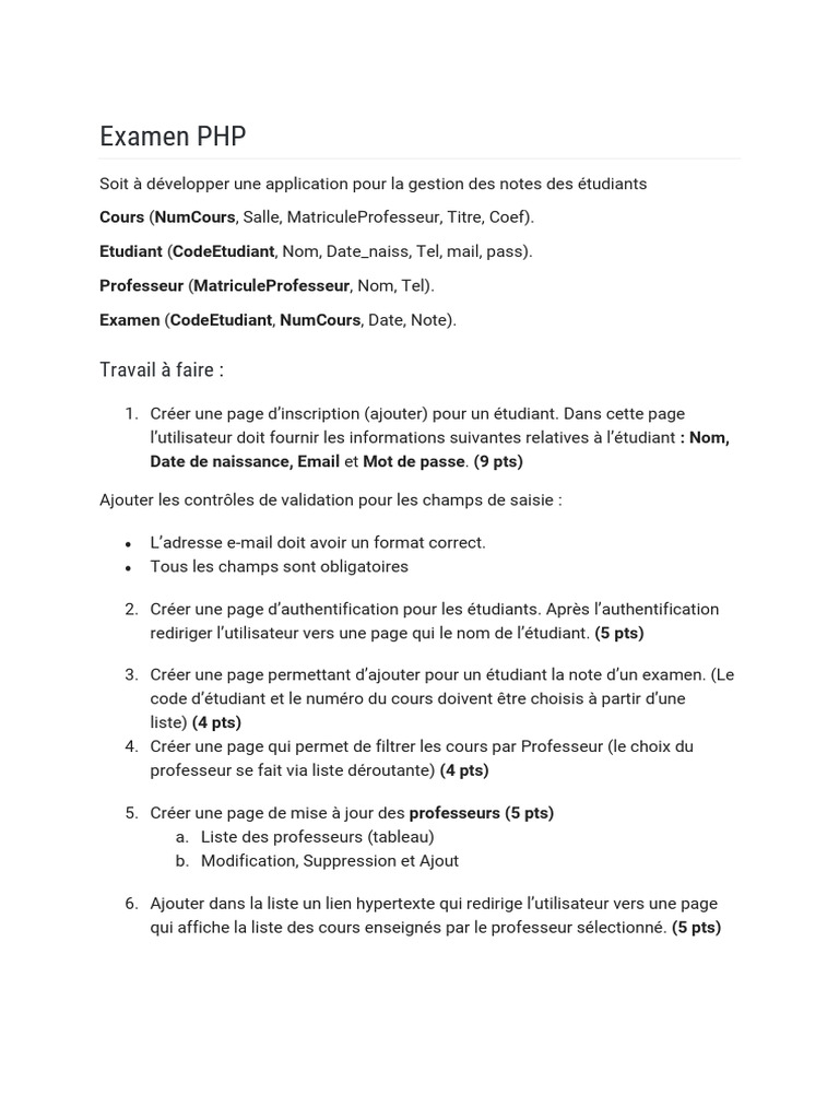Gestion des notes étudiants PHP | PDF