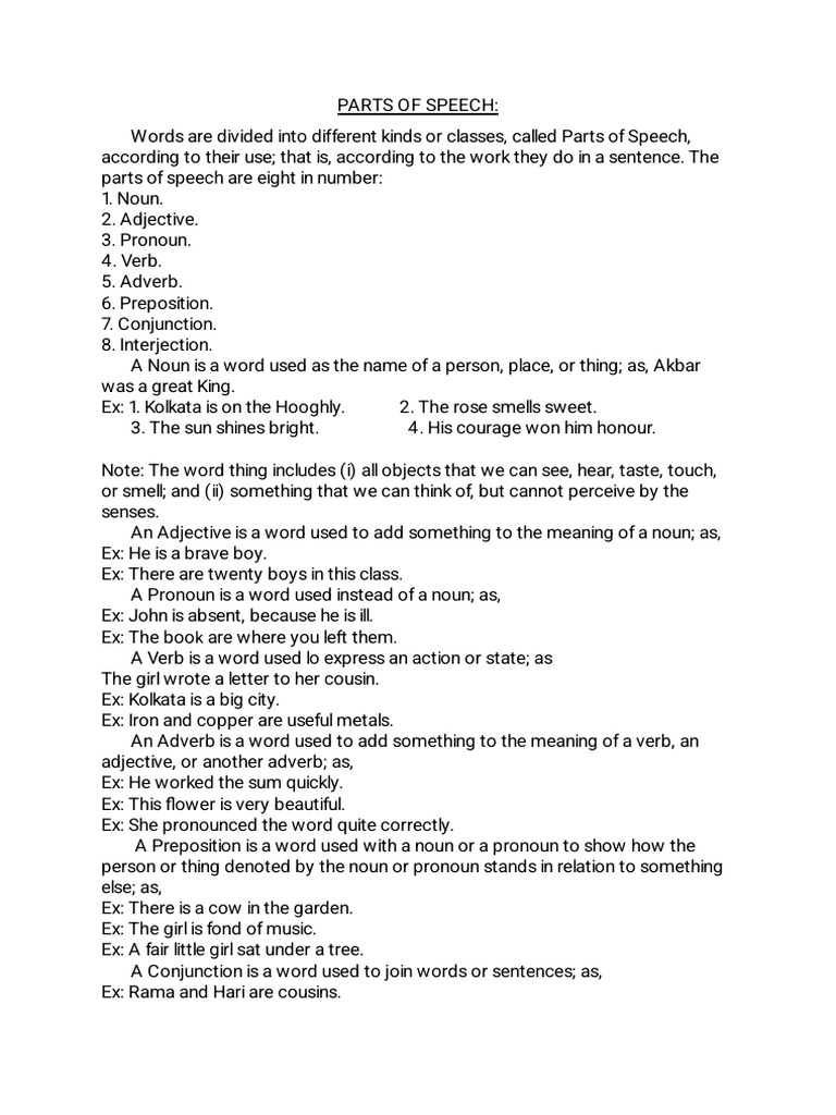 Simple Notes On PARTS of SPEECH | PDF | Part Of Speech | Adverb