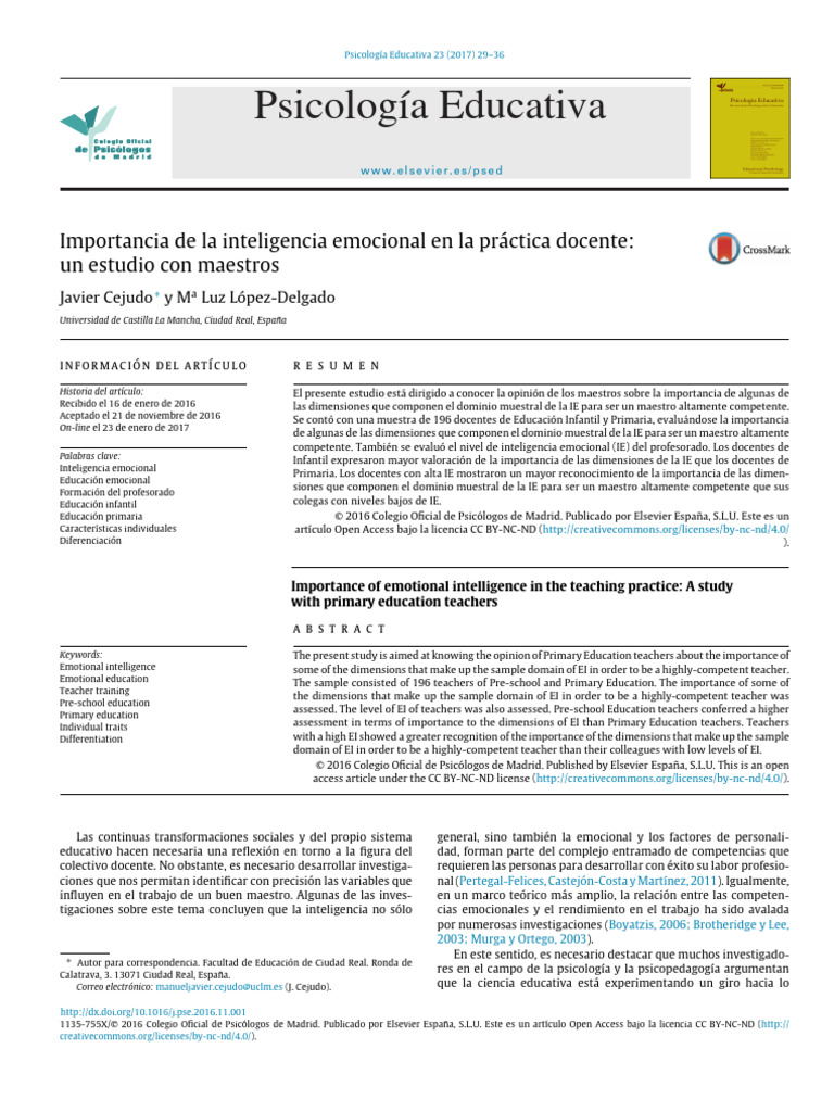 Inteligencia emocional en docentes: estudio | PDF | Las emociones ...