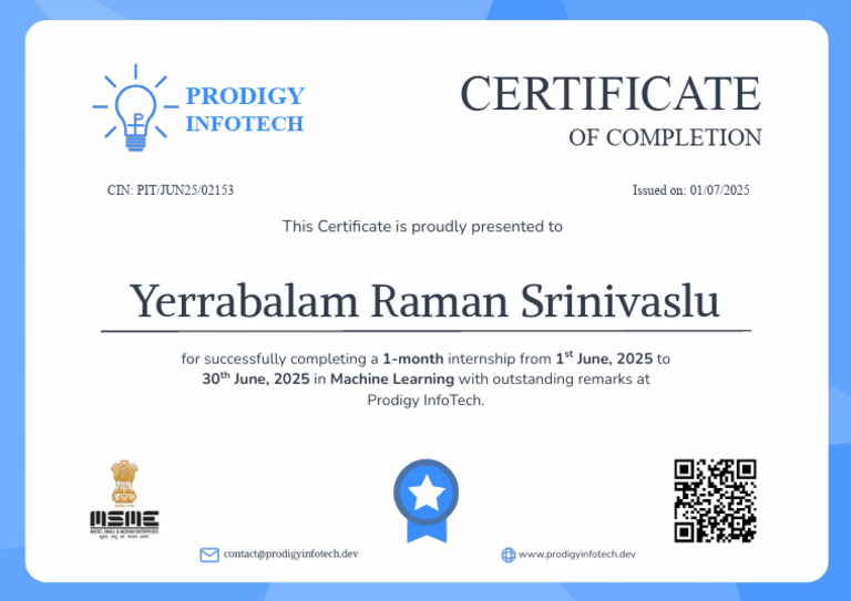 Machine Learning Internship Certificate | PDF