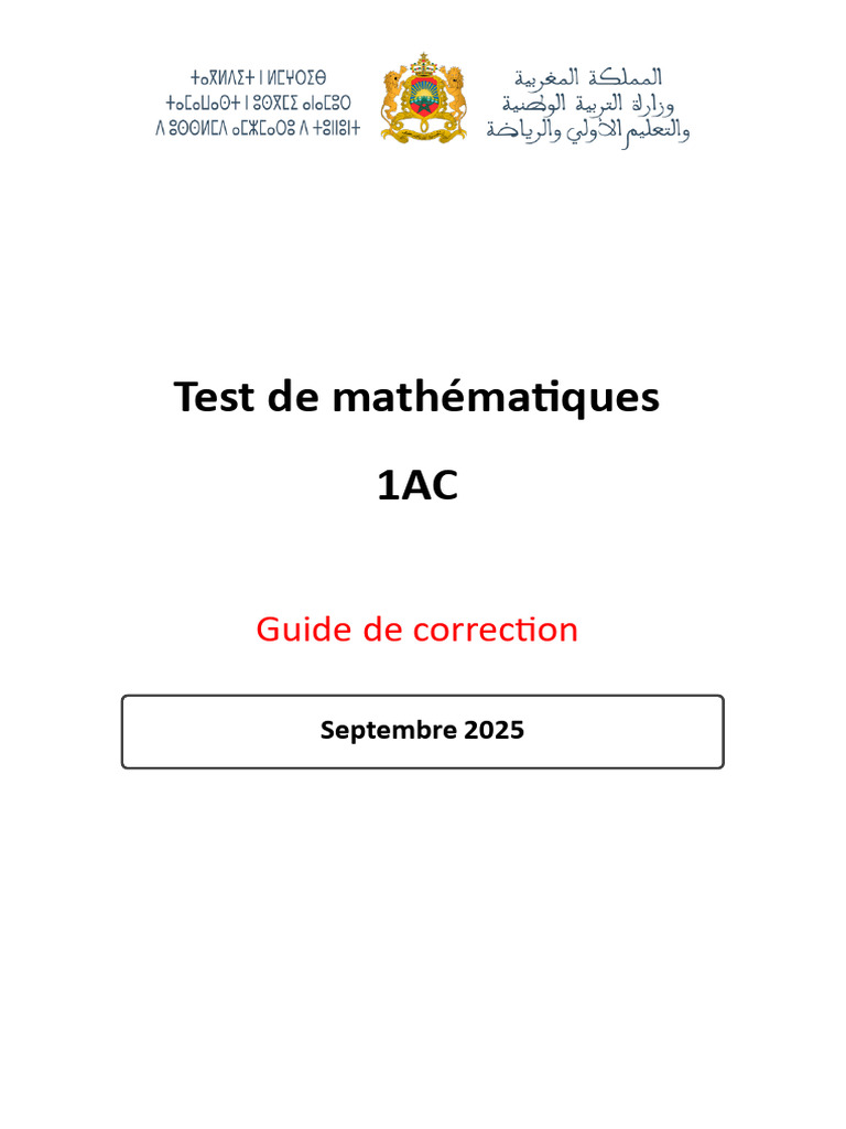 Guide de correction test math 1AC 2025 | PDF | Mathématiques | Division