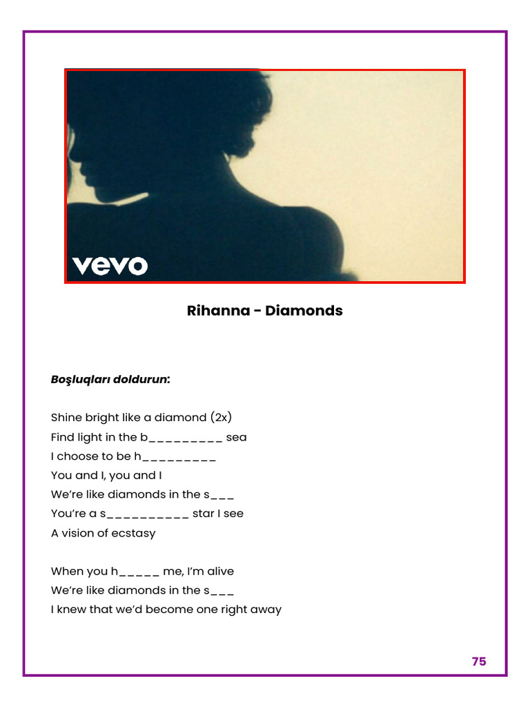 English - Rihanna Diamond Lyrics | PDF