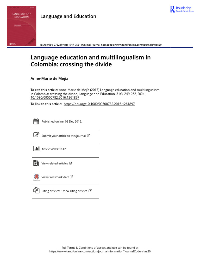 Language Education and Multilingualism in Colombia Crossing The Divide ...