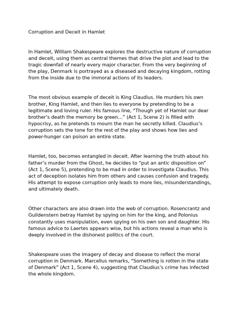 Corruption and Deceit Hamlet Essay - by Philile | PDF