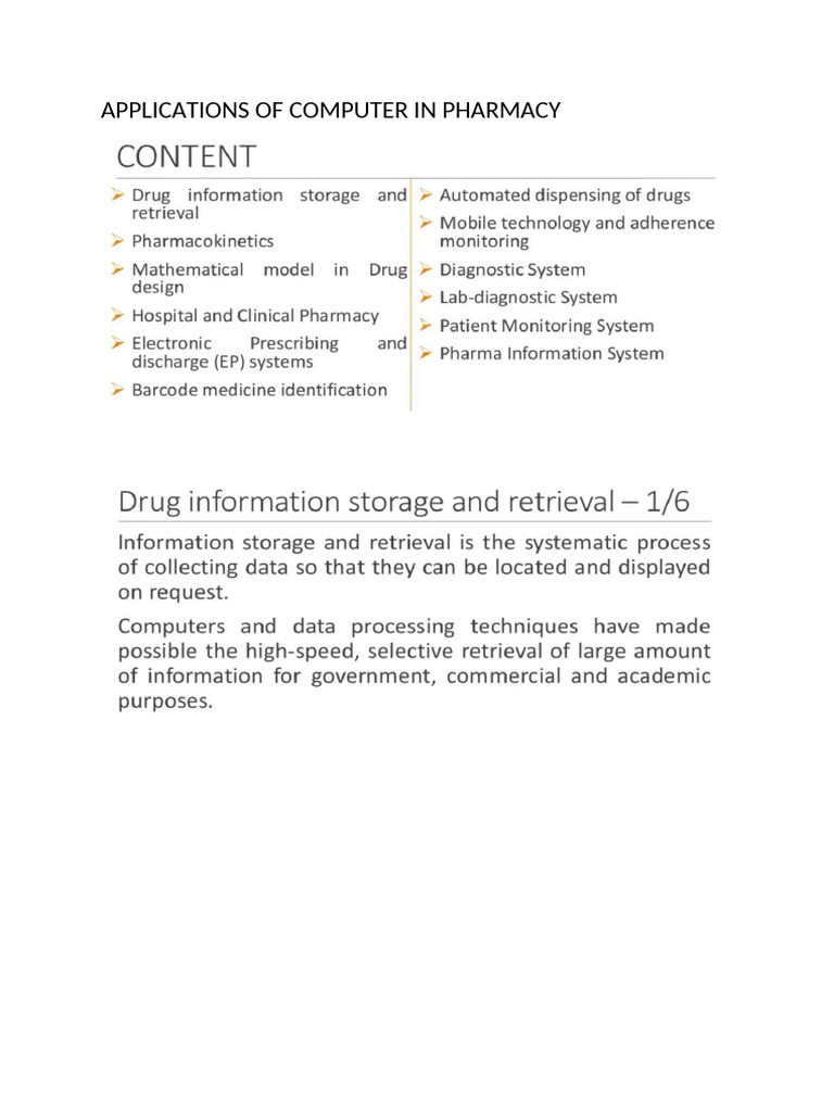 Applications of Computer in Pharmacy | PDF
