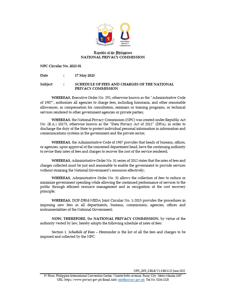 R - NPC Circular No. 2023-01 - NPC Prices | PDF | Receipt | Affidavit