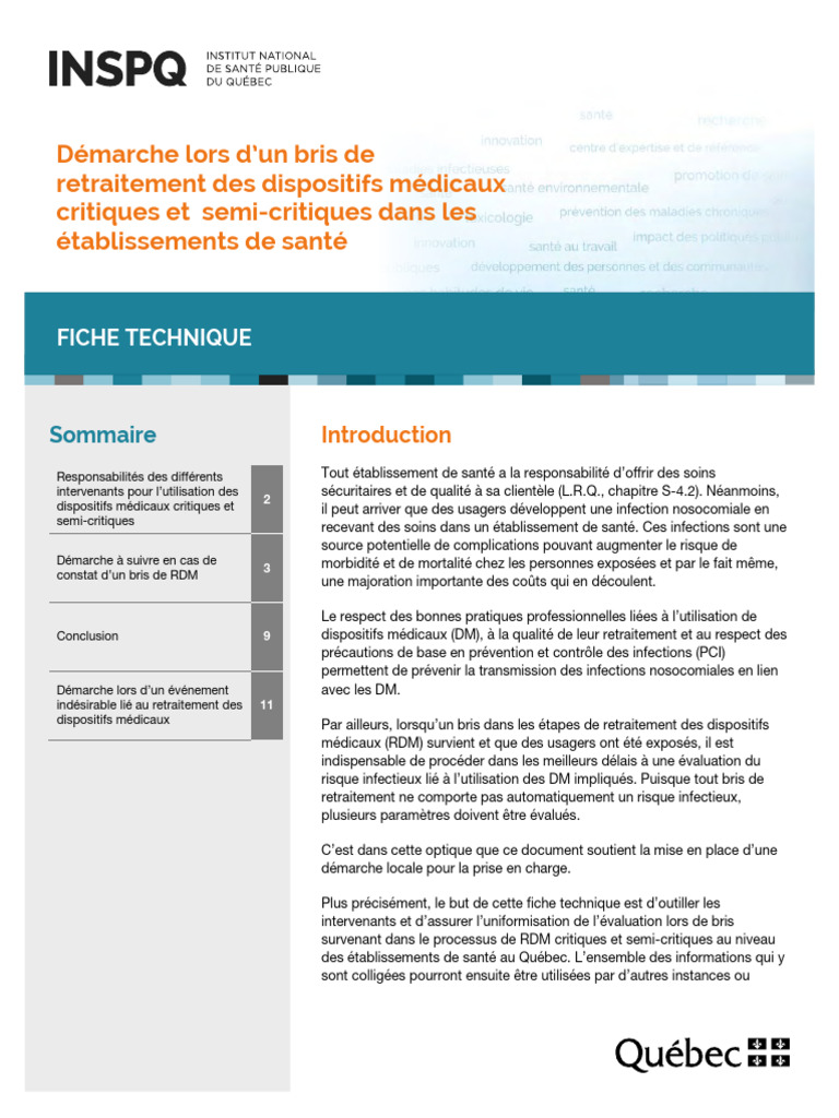 Bris de retraitement des dispositifs médicaux | PDF | Risque ...
