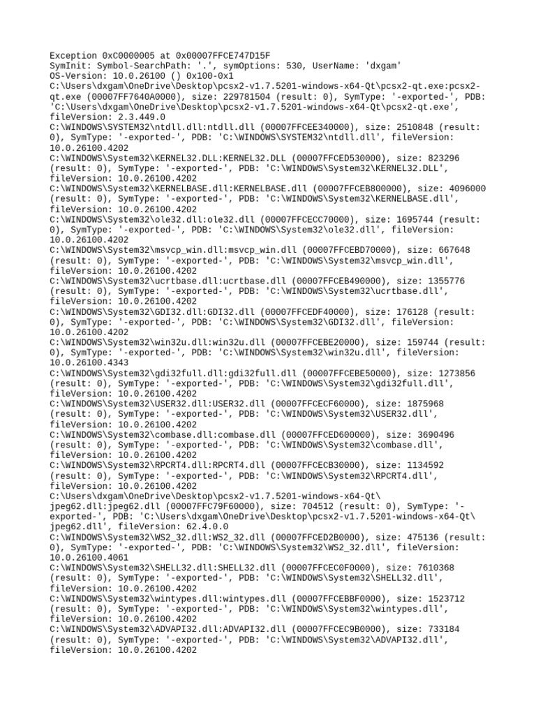 PCSX2 Error 0xC0000005 Debug Log | PDF | Microsoft Software | Computing