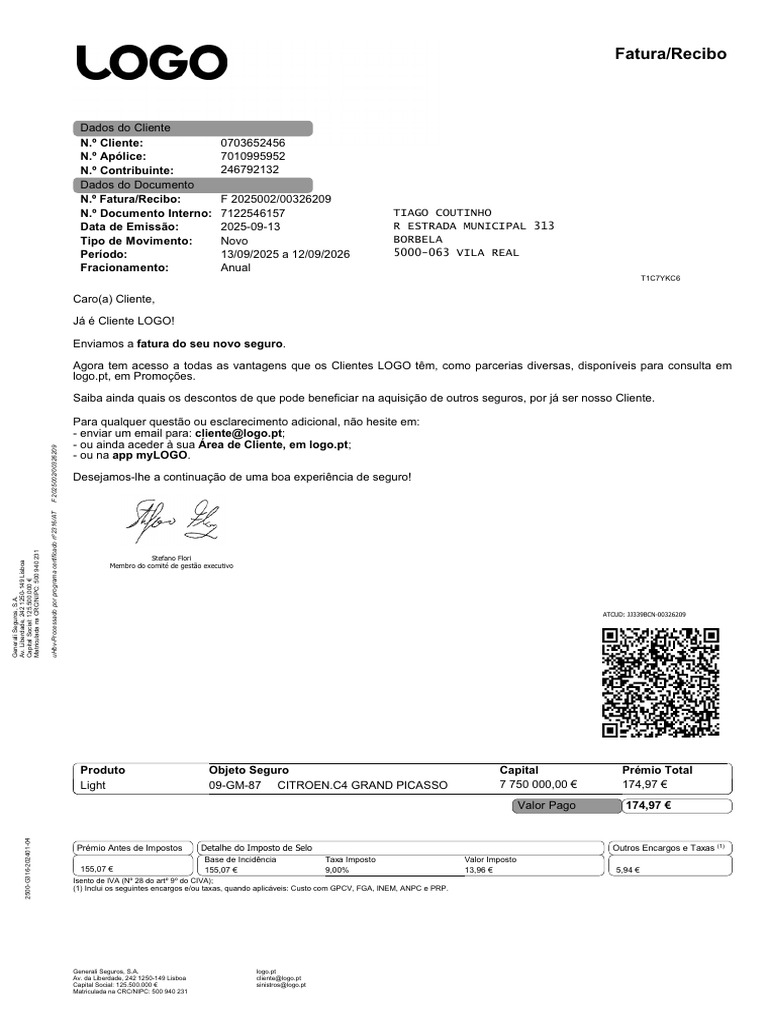 Fatura de Seguro Generali LOGO 2025 | PDF | Economias
