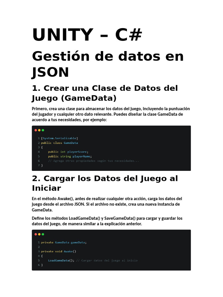 Gestión de Datos en Unity con C# | PDF | Programación de computadoras ...