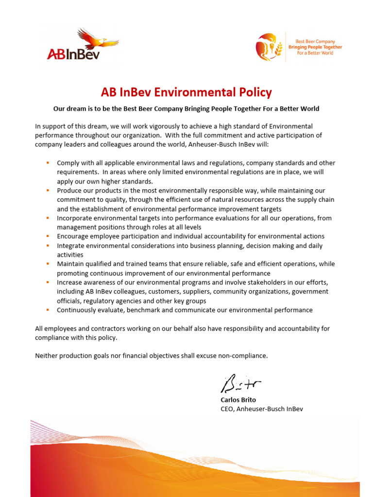 AB InBev Environmental Policy Overview | PDF