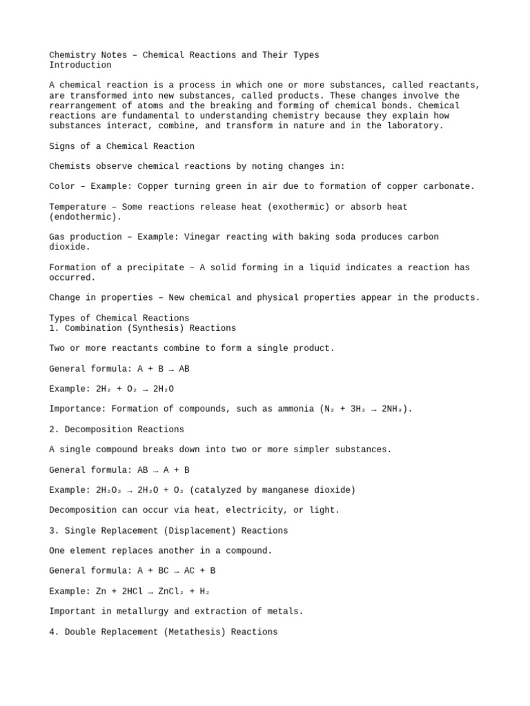 Types of Chemical Reactions Explained | PDF | Chemical Reactions | Redox