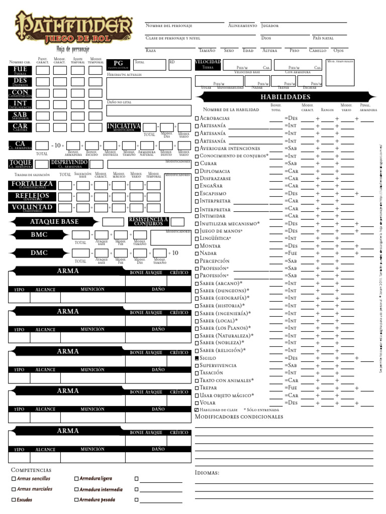 Pathfinder - 00 Hoja Personaje | PDF