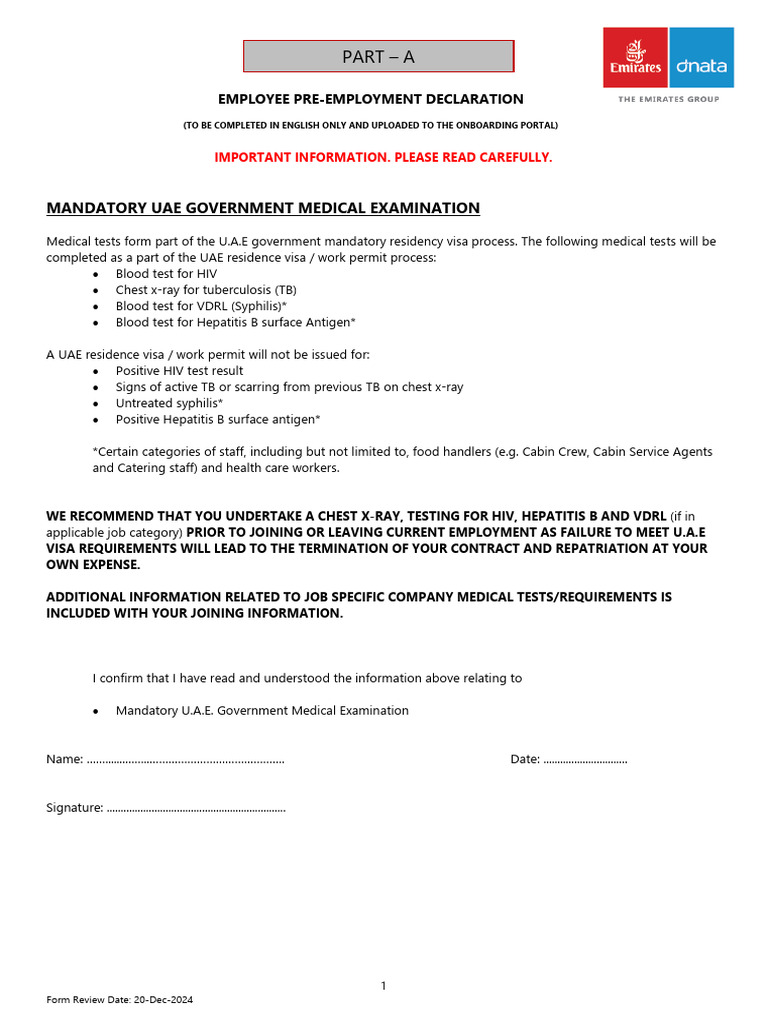 UAE Employee Medical Declaration Form | PDF | Vaccines | Vaccination