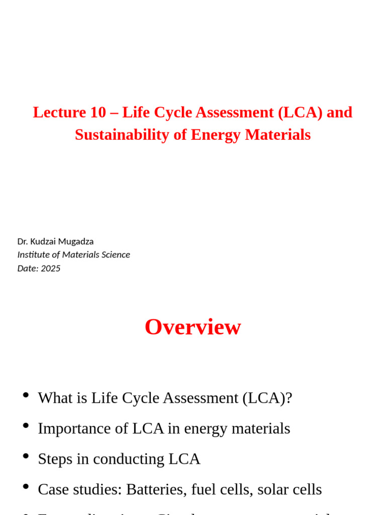 Life Cycle Assessment of Energy Materials | PDF | Life Cycle Assessment ...