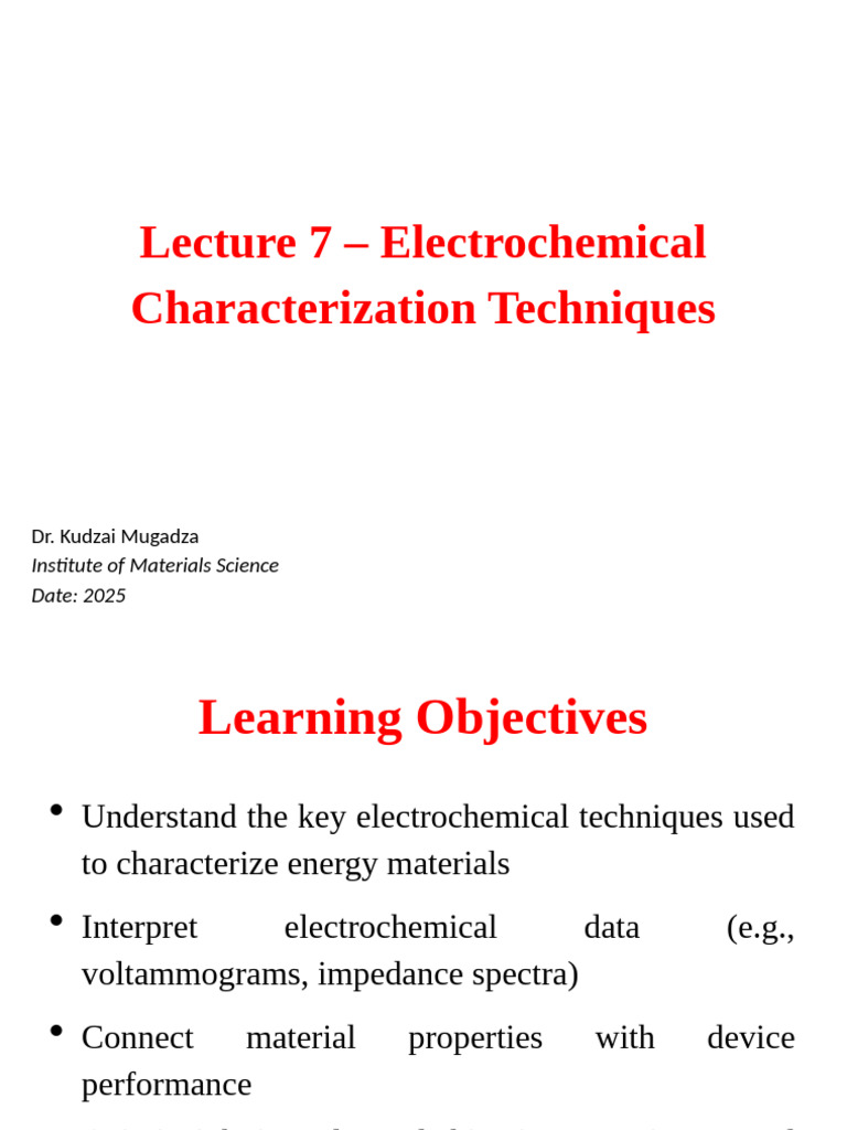 Electrochemical Characterization Techniques | PDF | Electrochemistry ...