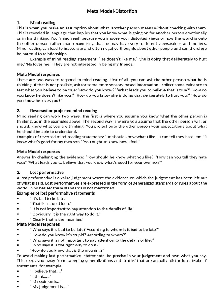 Understanding Meta Model Distortions | PDF | Thought | Mind