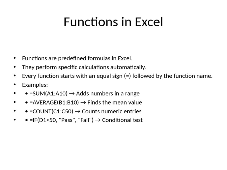 Excel Functions Overview | PDF