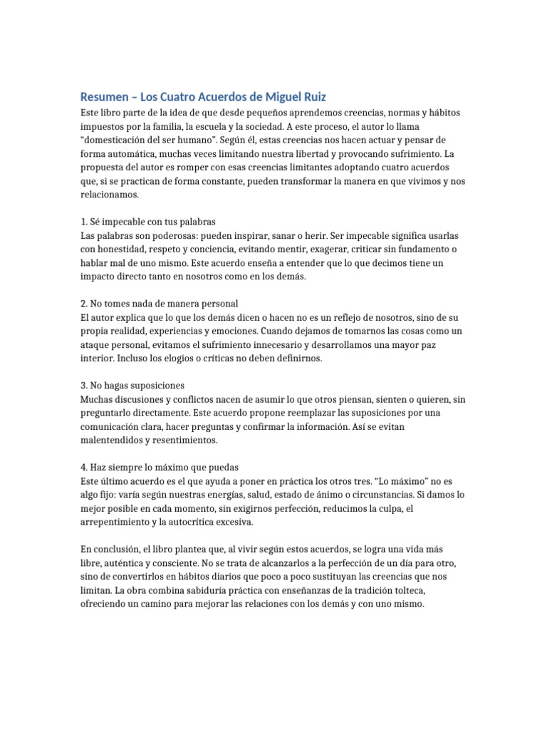 Resumen Los Cuatro Acuerdos | PDF