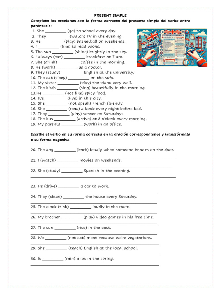 Present Simple Verb Exercises | PDF