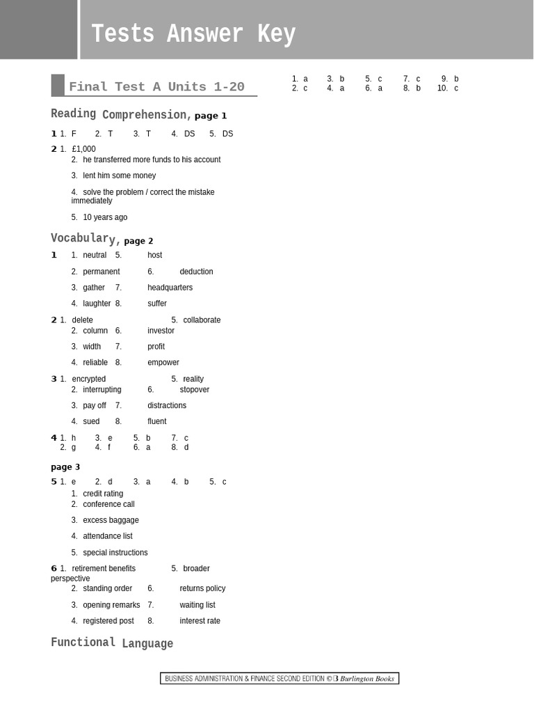 Final Test A: Reading & Vocabulary Skills | PDF