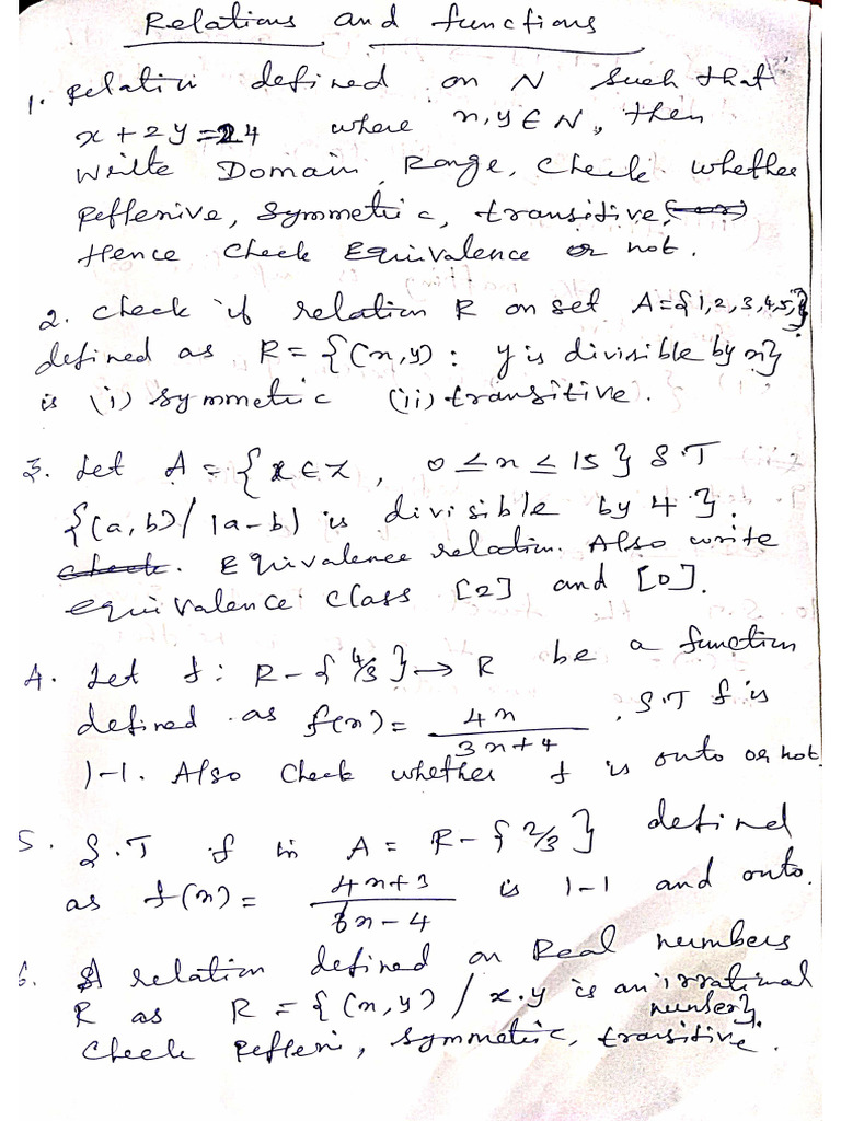Worksheet (Relations and Functions) Class 12 | PDF