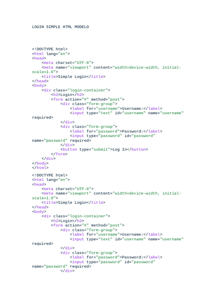 Login Simple HTML Modelo1 | PDF | Login | Computing