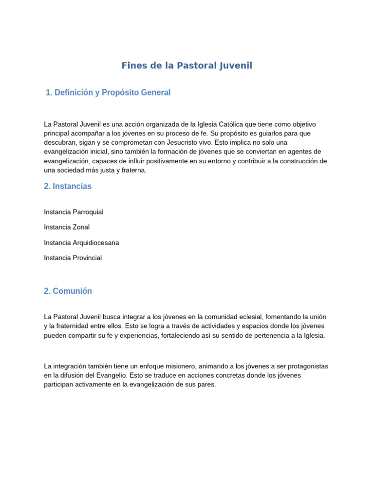 Fines de la Pastoral Juvenil | PDF | Iglesia Católica | Comunidad