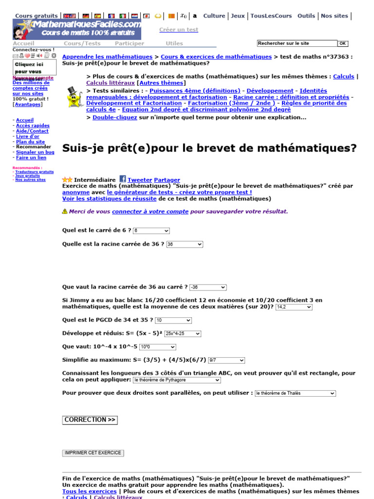 Test de préparation au brevet de maths | PDF | Mathématiques