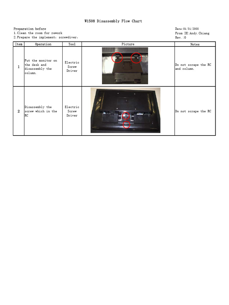 Monitor Disassembly Preparation Guide | PDF