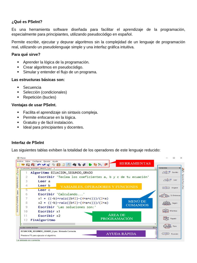 Introducción a PSeInt y su uso | PDF | Algoritmos | Lenguaje de ...