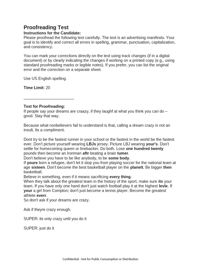 Proofreading Test for Advertising Manifesto | PDF