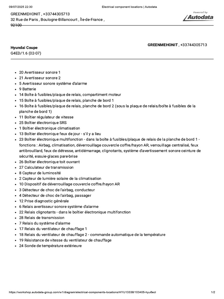 Emplacement des composants électriques Hyundai | PDF | Airbag ...