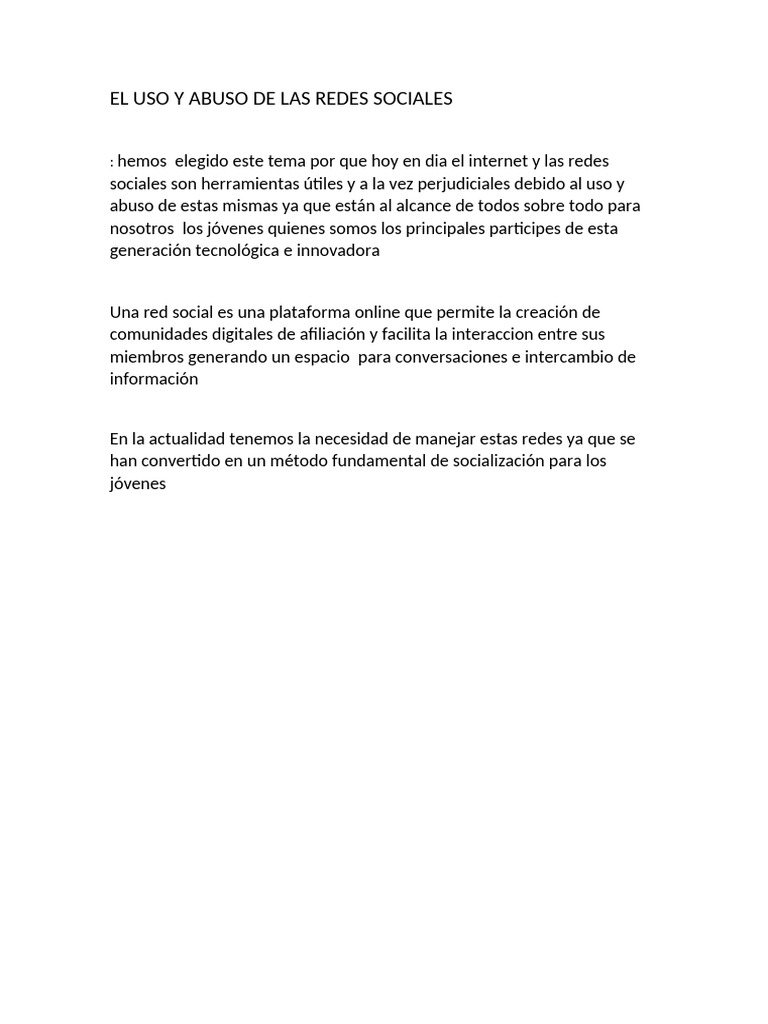 El Uso y Abuso de Las Redes Sociales | PDF