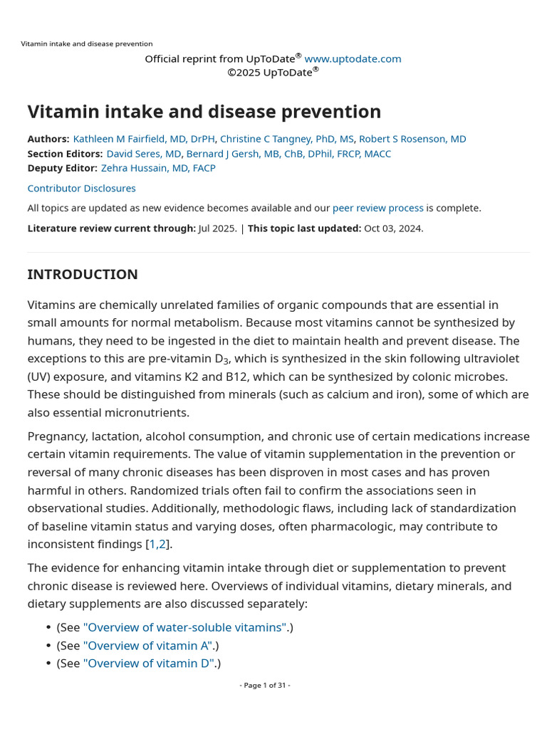 Vitamins for Disease Prevention Insights | PDF | Vitamin B12 | Vitamin