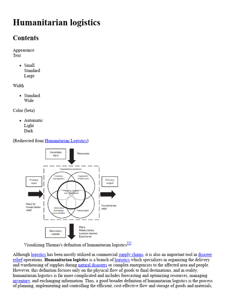 Humanitarian Logistics - Wikipedia | PDF | Logistics | Business