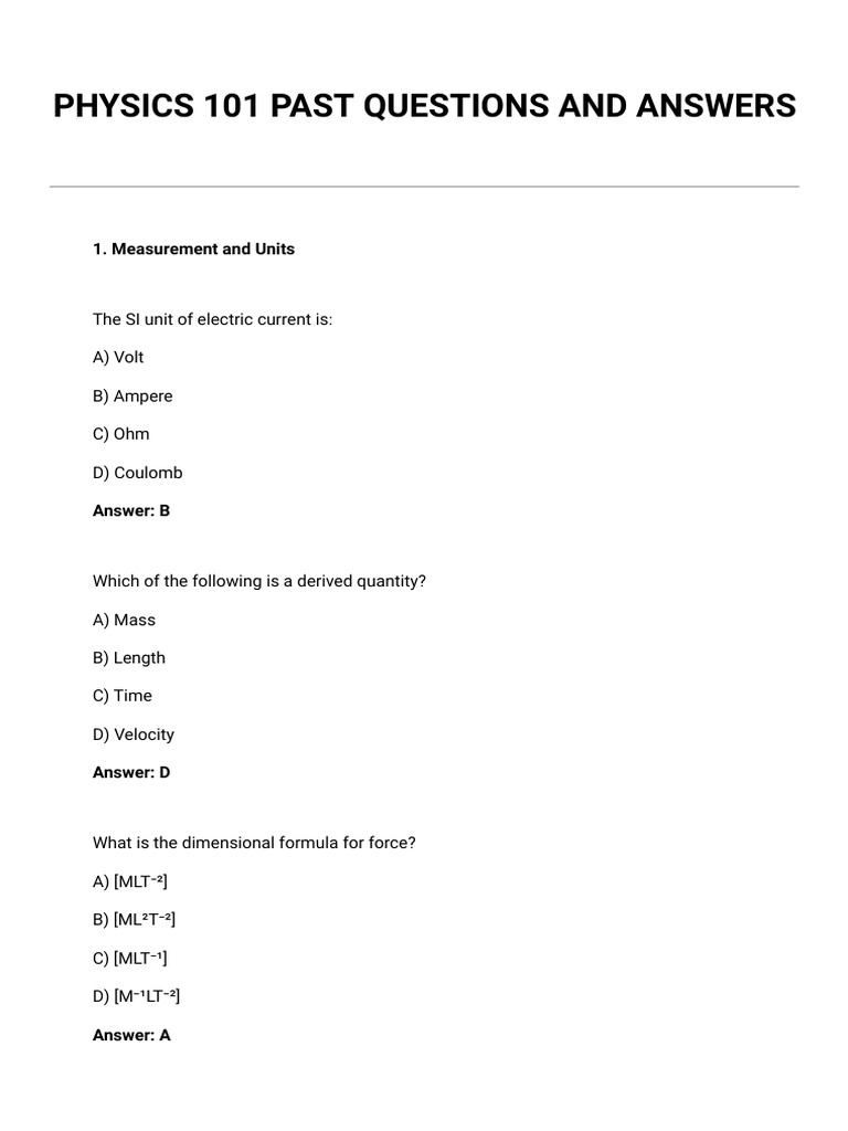 Physics 101: Past Q&A Compilation | PDF | Force | Acceleration